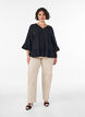 Bluse mit Struktur, V-Ausschnitt und R&uuml;schen, Schwarz, Model image number 1