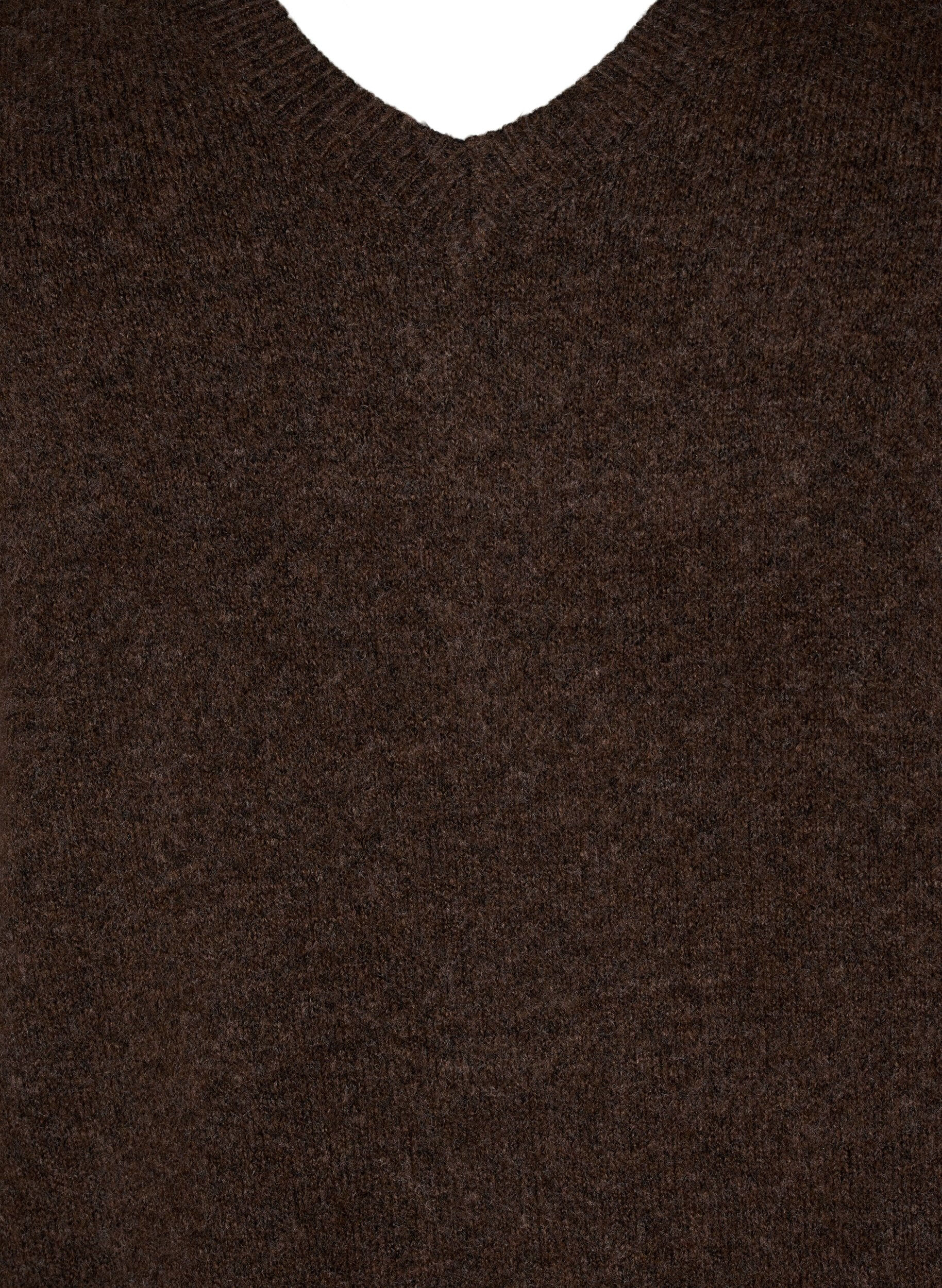 Zizzi Lang&auml;rmeliges Strickkleid mit V-Ausschnitt, Braun, Packshot image number 2