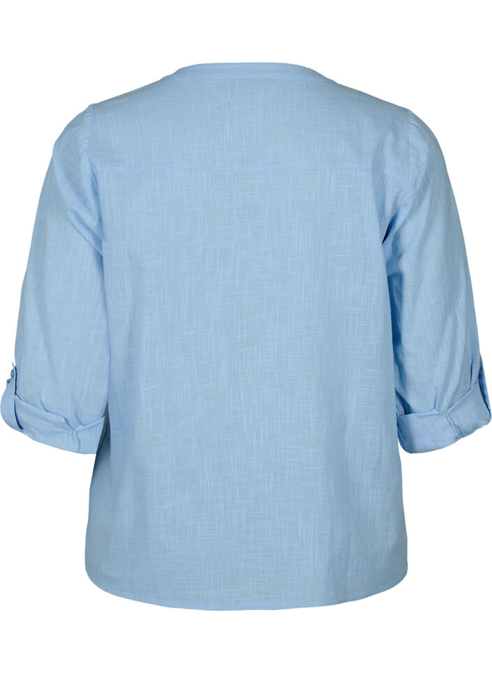 Hemdbluse aus Baumwolle mit V-Ausschnitt, Serenity, Packshot image number 1