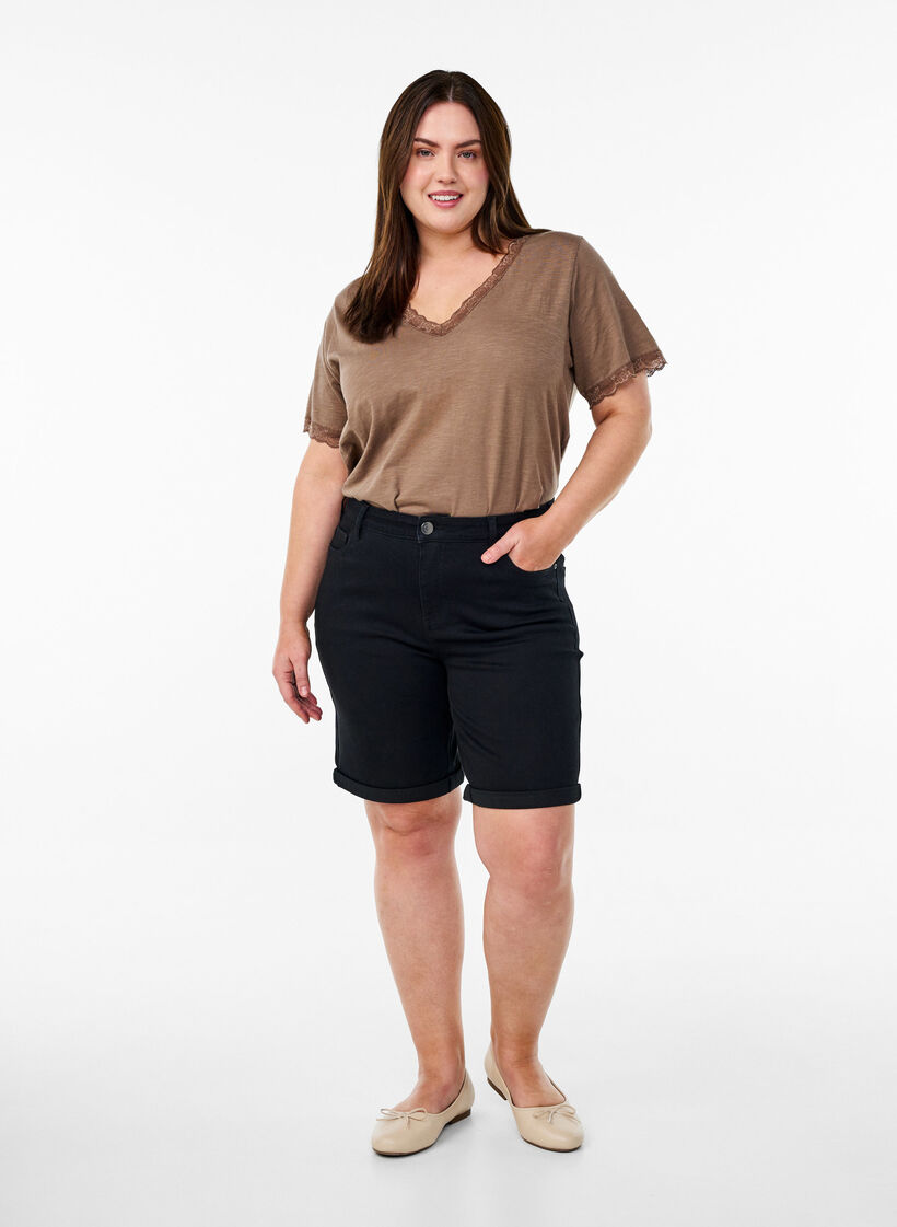 T-Shirt mit Spitzensaum, Braun, Model image number 1