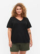 Kurzärmliges Basic-T-Shirt mit V-Ausschnitt, Schwarz, Model image number 0
