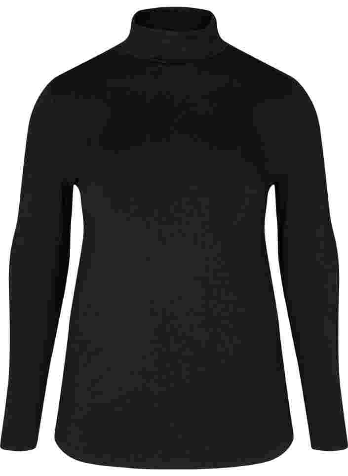 Eng sitzende Bluse mit hohem Hals, Black, Packshot image number 0