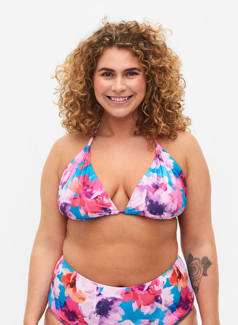 Triangel-Bikinioberteil mit Print, Pink, Model image number 0