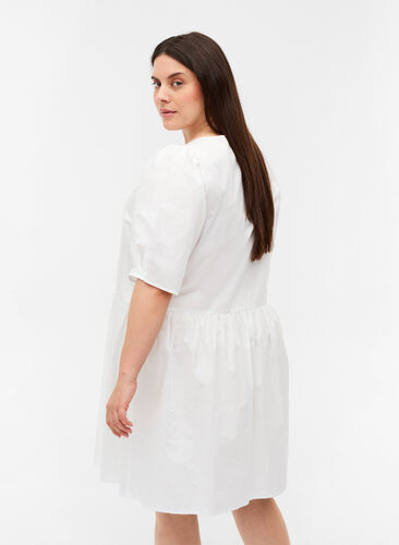 Hemdkleid aus Baumwolle mit Puffärmeln, Bright White, Model image number 1