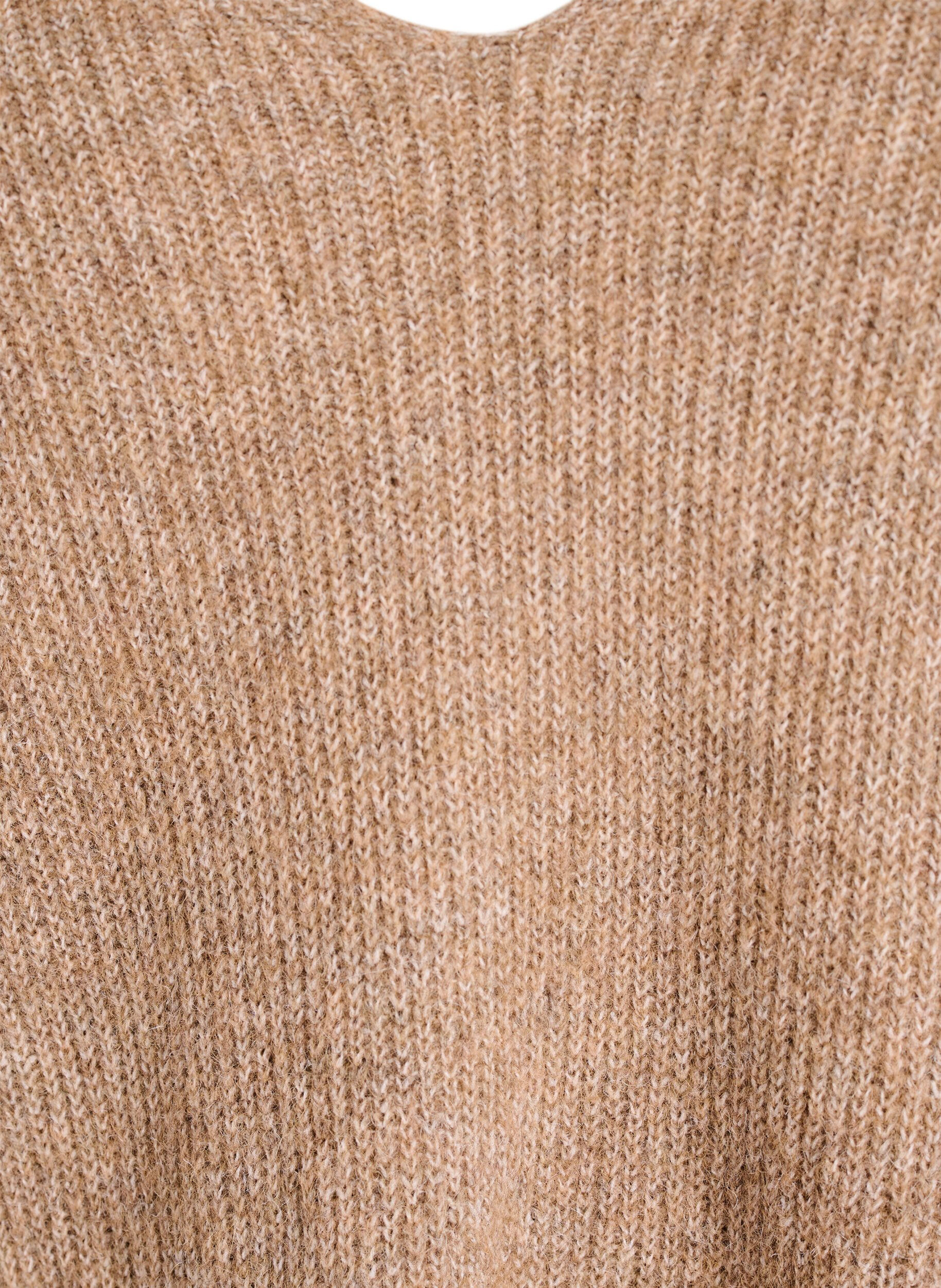 Zizzi Strickbluse mit V-Ausschnitt und Raglan&auml;rmeln, Braun, Packshot image number 2