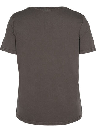Kurzarm T-Shirt mit V-Ausschnitt und Print, Dark Grey Acid wash, Packshot image number 1