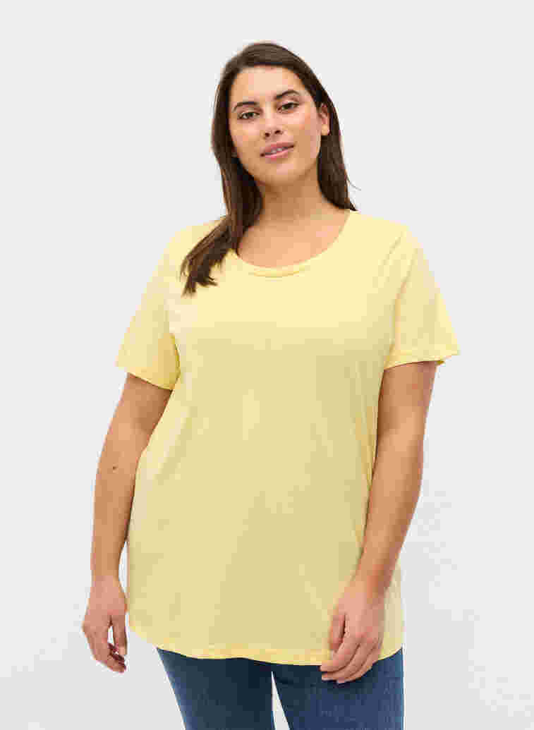 Kurzarm T-Shirt aus Baumwolle mit Aufdruck, Pale Banana Shine, Model image number 0
