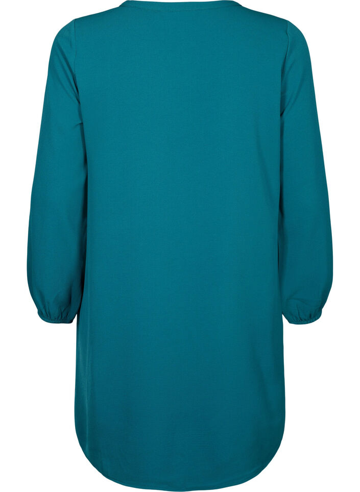 Langärmeliges Kleid mit V-Ausschnitt., Deep Teal, Packshot image number 1