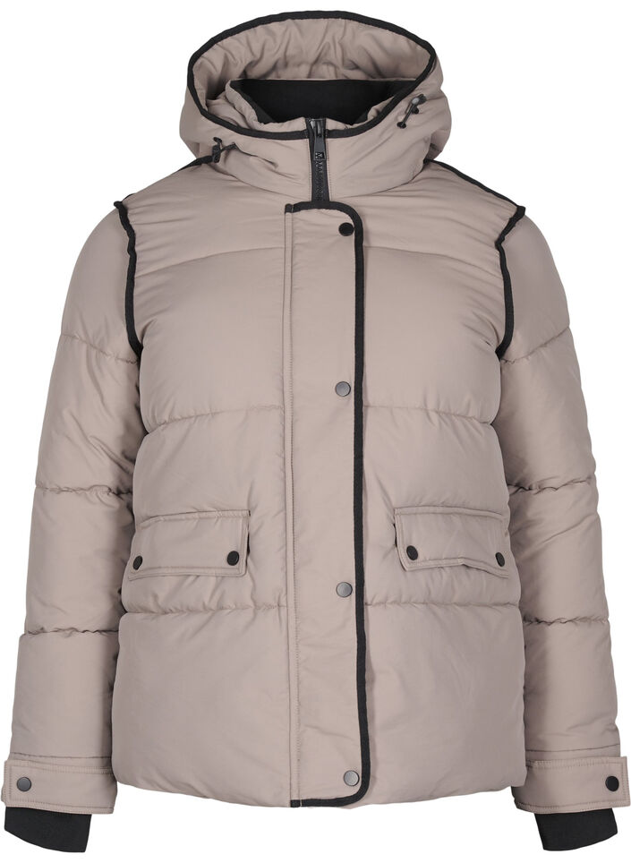 Kurze Steppjacke mit Kontrastdetails, Beige, Packshot image number 0