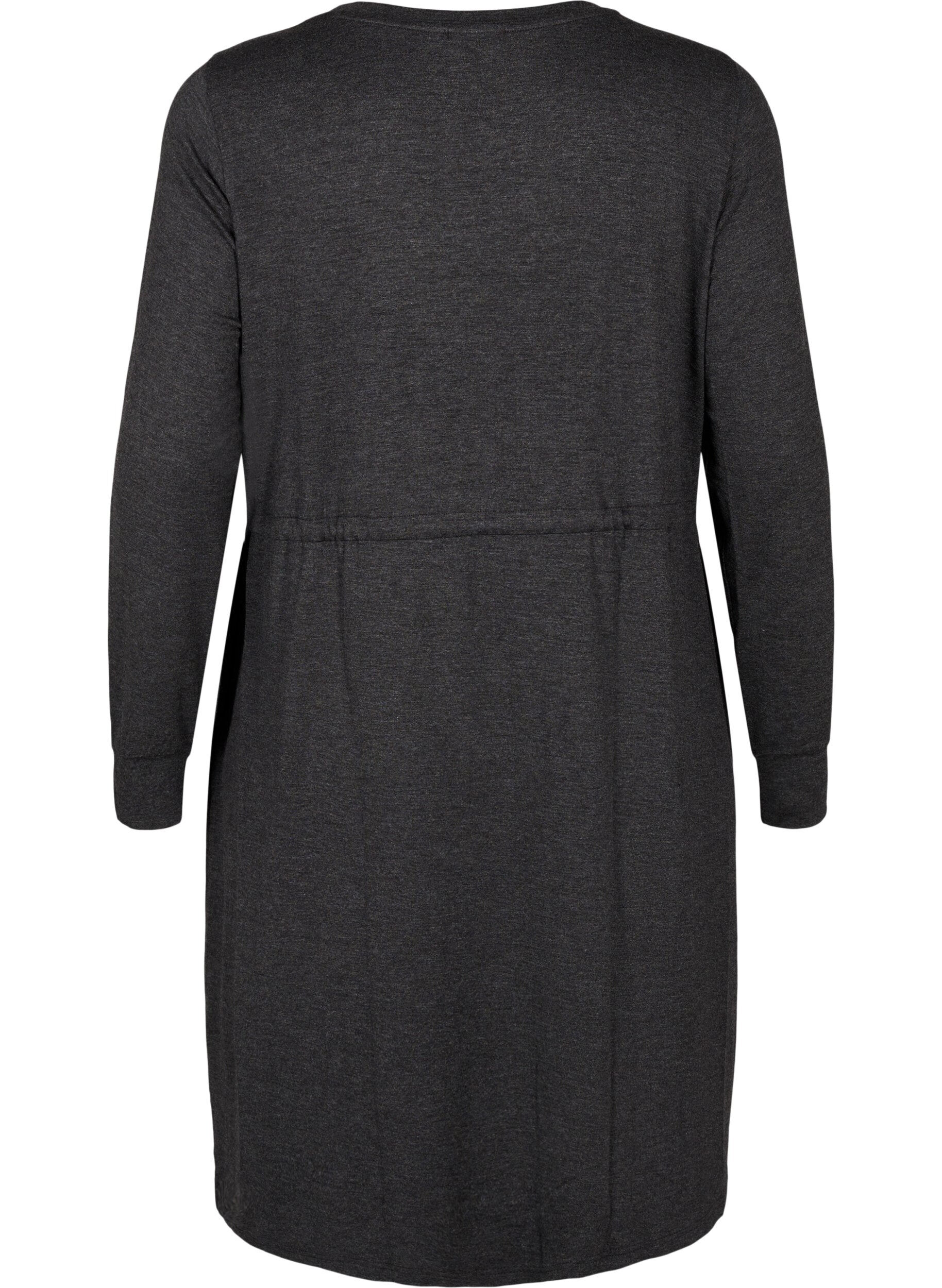 Zizzi Knielanges Jerseykleid mit B&auml;ndern zum Binden, Dark Grey Melange, Packshot image number 1
