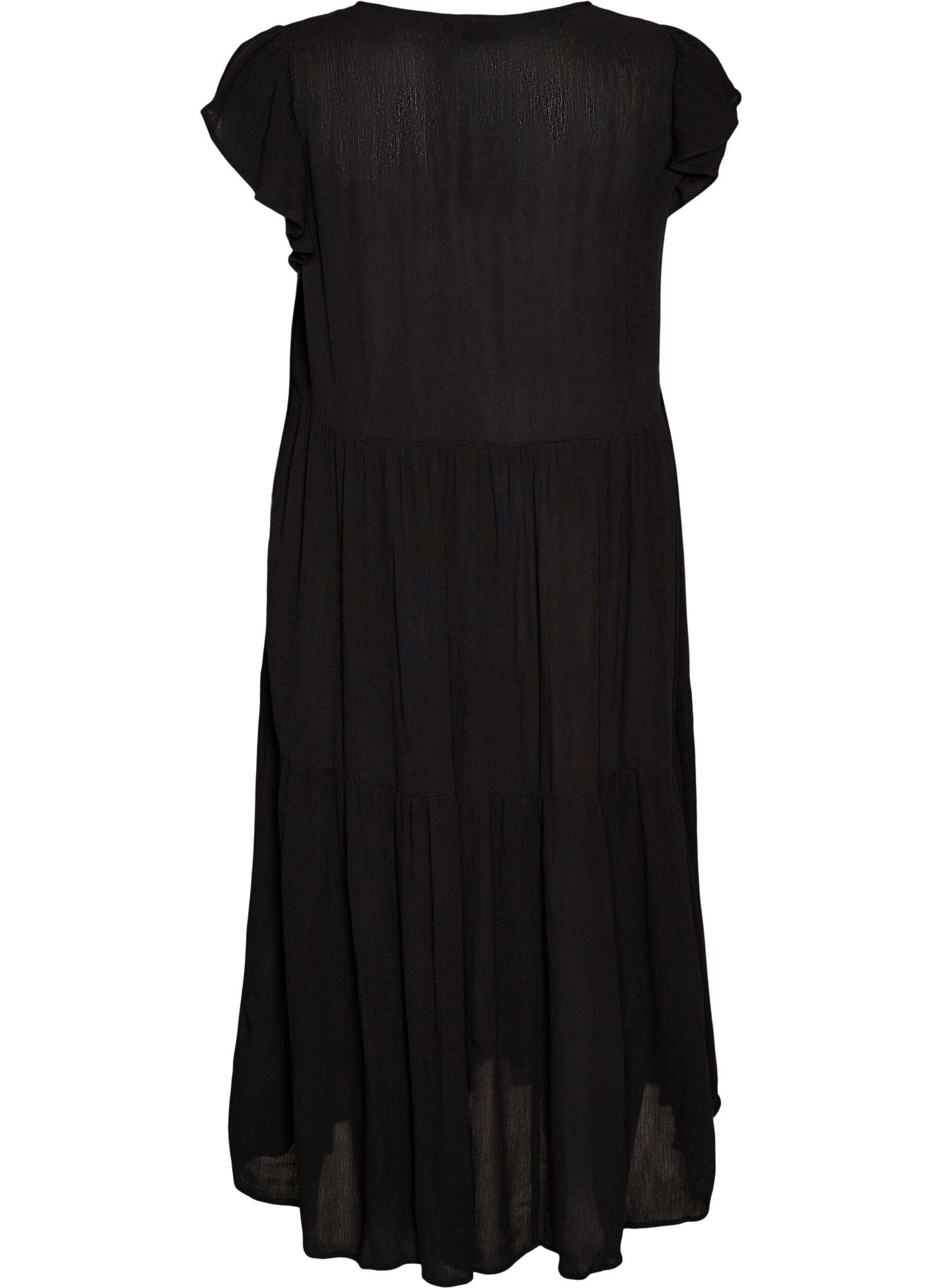 ZizziMidikleid aus Viskose mit R&uuml;schen&auml;rmeln, Schwarz, Packshot image number 1