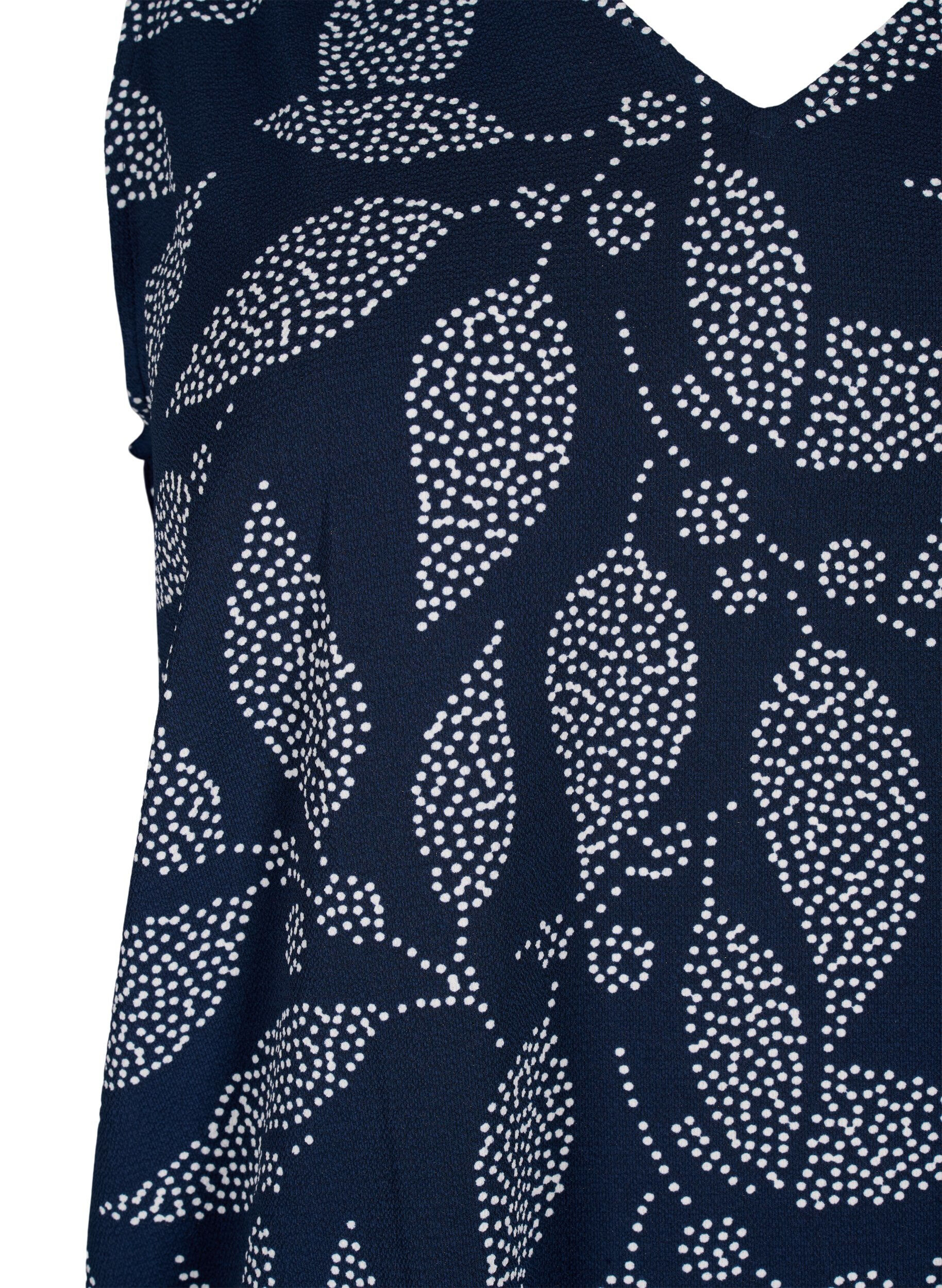 Zizzi Gedrucktes Top mit V-Ausschnitt, Navy B. w. Dot Leaf, Packshot image number 2