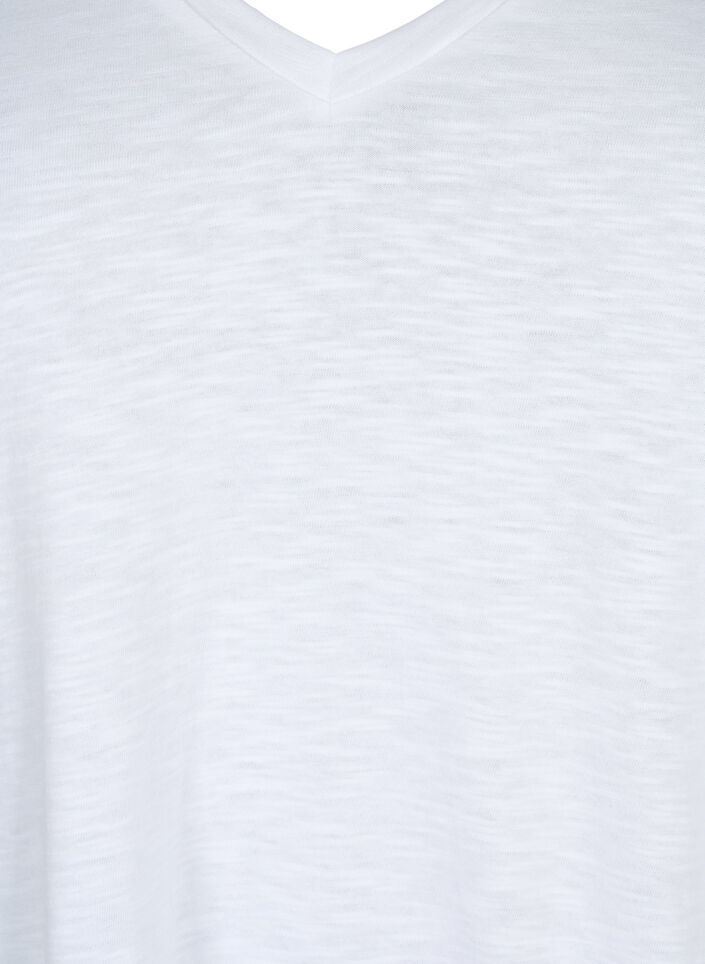 Kurz&auml;rmeliges Basic T-Shirt mit V-Ausschnitt, Wei&szlig;, Packshot image number 2