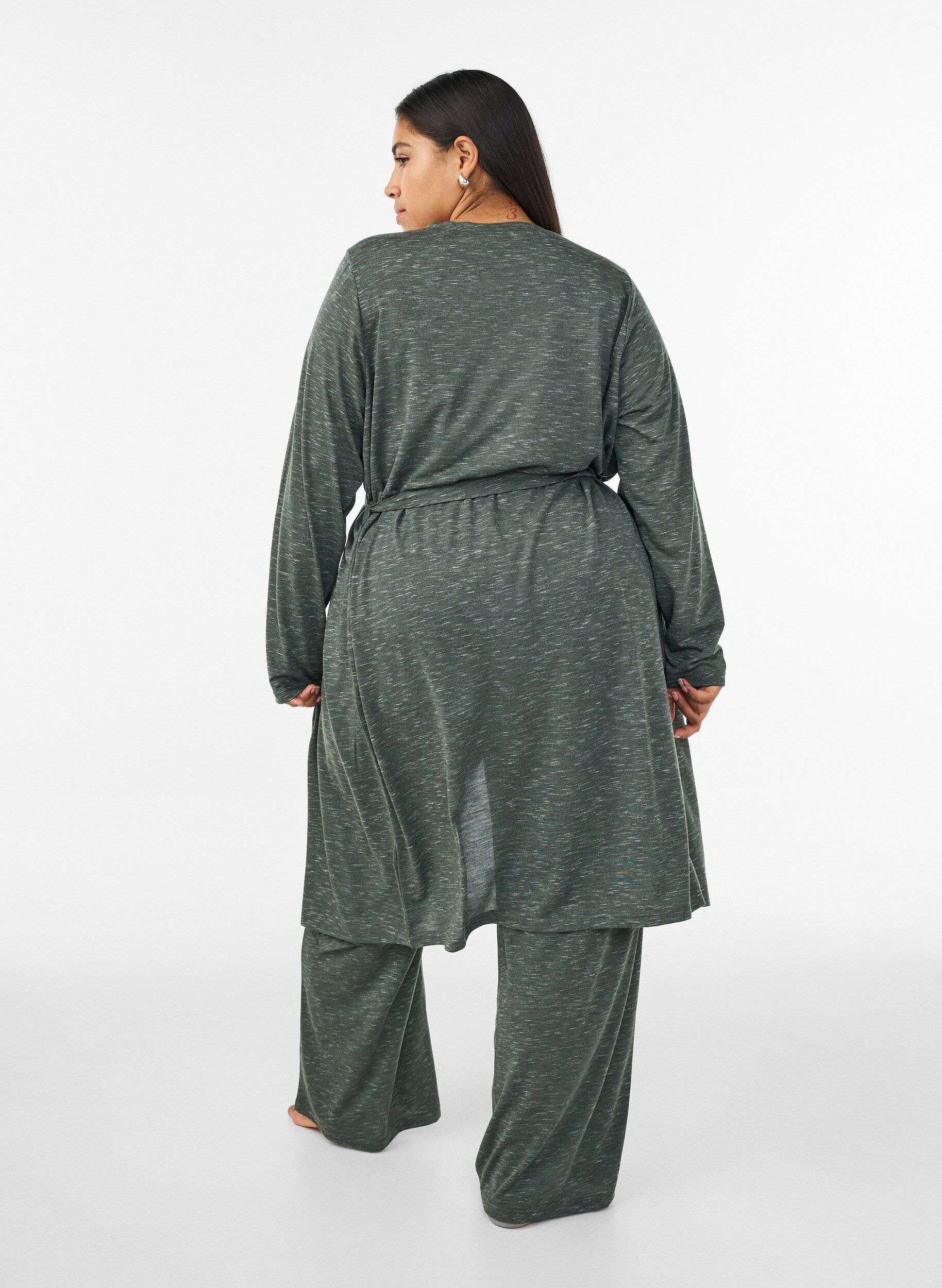 ZizziLange Jersey-Strickjacke mit Bindeg&uuml;rtel, Gr&uuml;n, Model image number 1