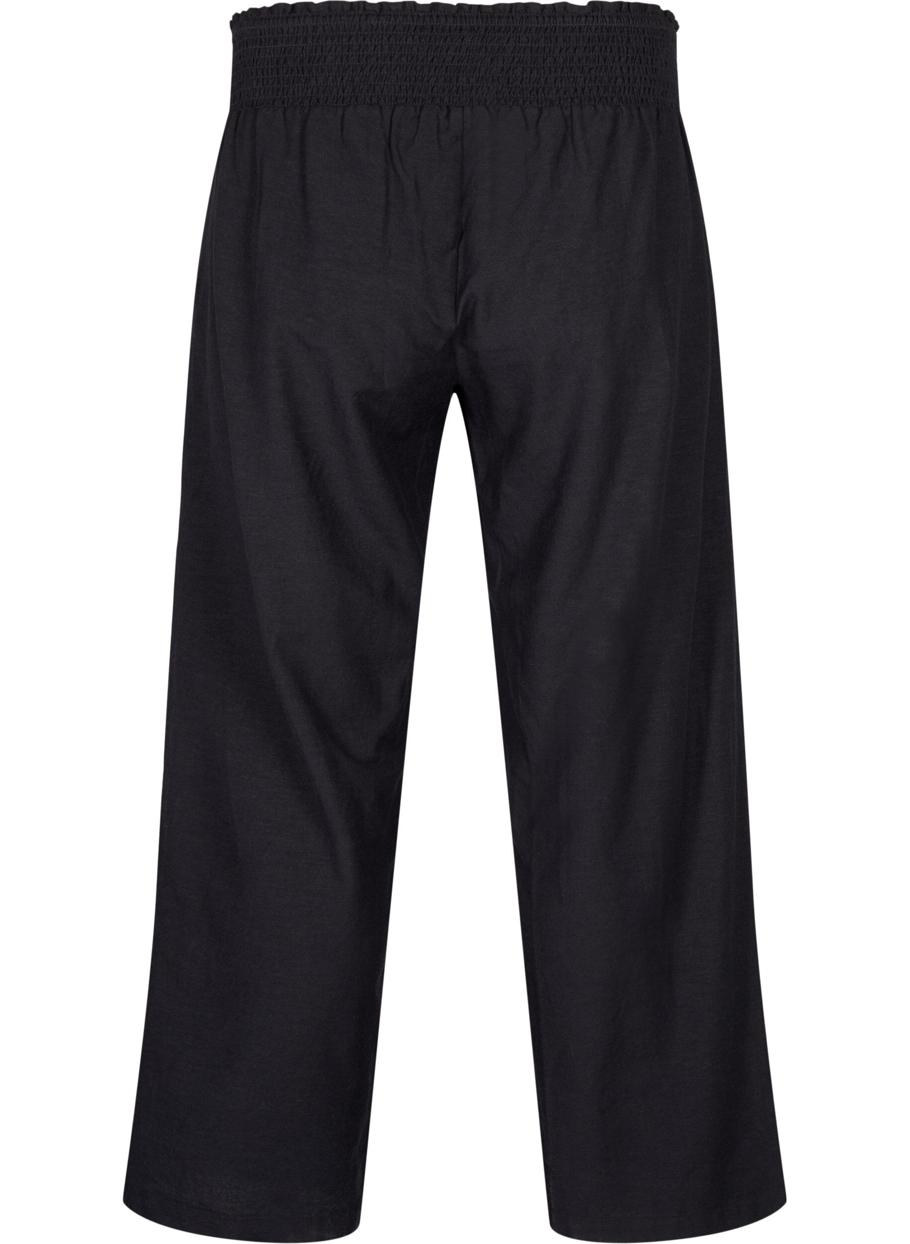 Zizzi Gesmokte Hose mit Leinen, Schwarz, Packshot image number 1