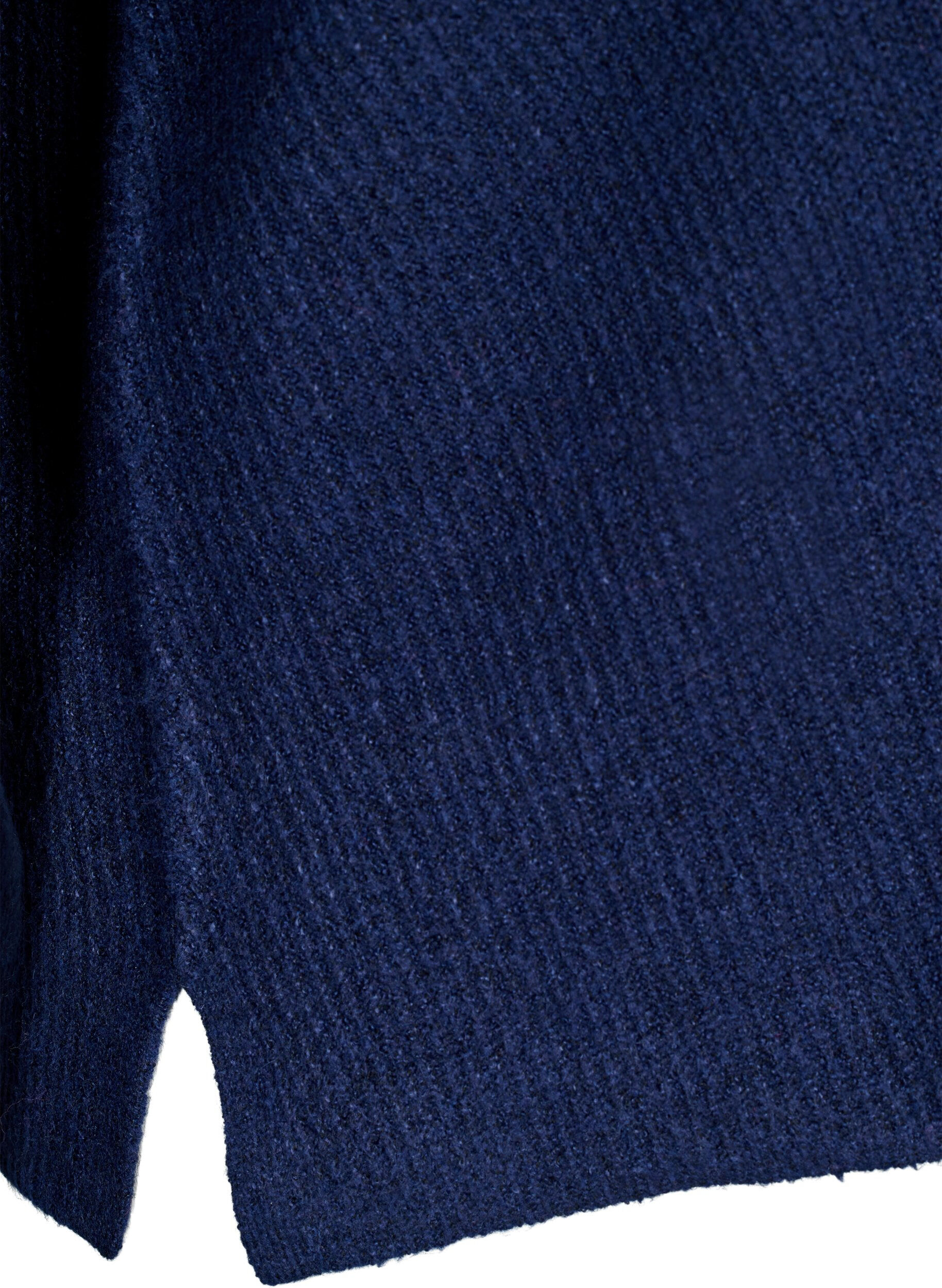 Zizzi Strickbluse mit V-Ausschnitt und langen &Auml;rmeln, Naval A. Black Mel., Packshot image number 3