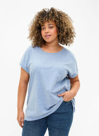 Melange T-Shirt mit kurzen Ärmeln, Moonlight Blue Mel. , Model
