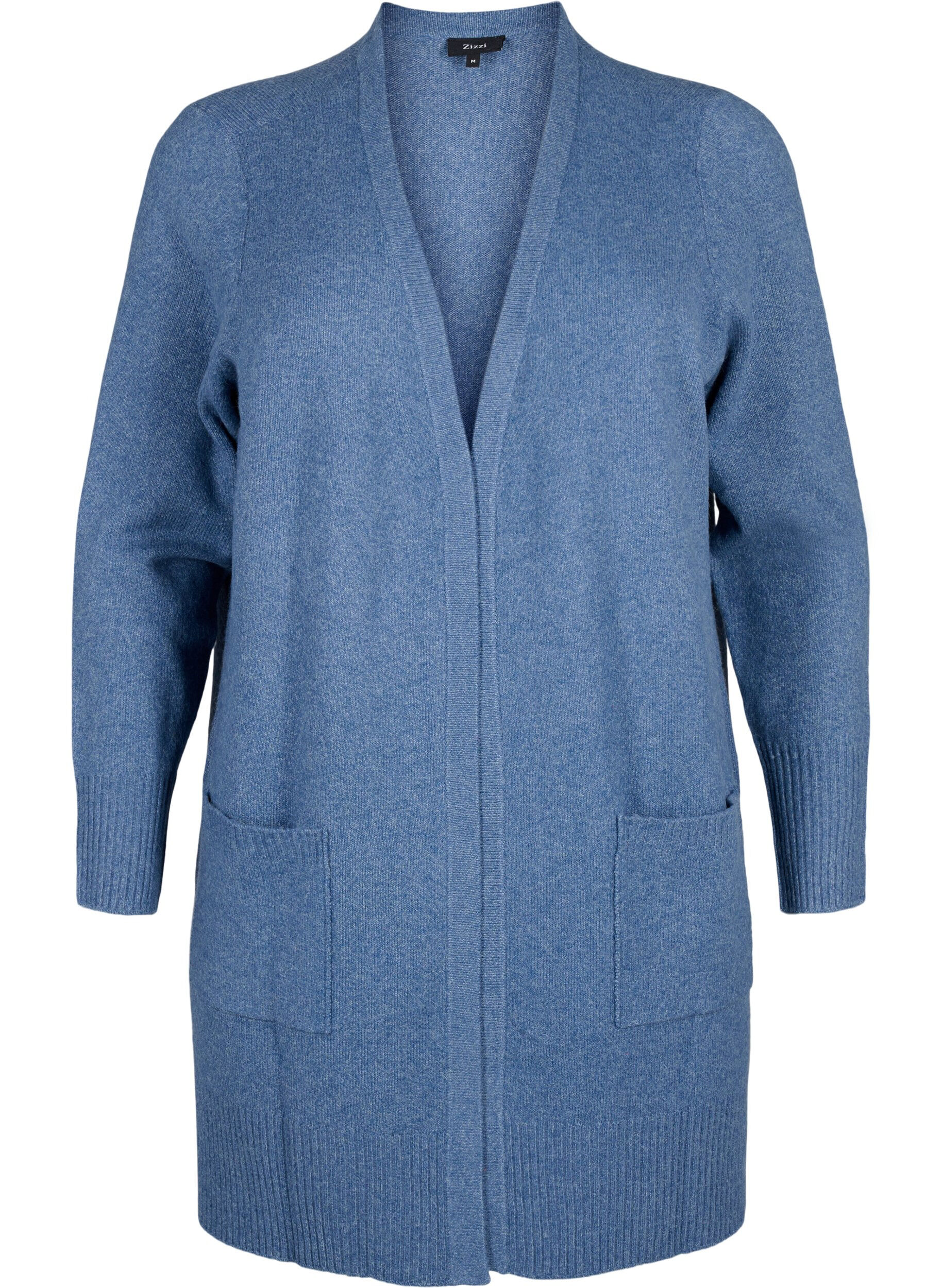 Zizzi Strickjacke mit Rippenstrick und Taschen, Blau, Packshot image number 0