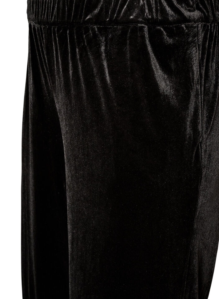 Samthose mit Spitzenbesatz und weitem Bein, Schwarz, Packshot image number 2