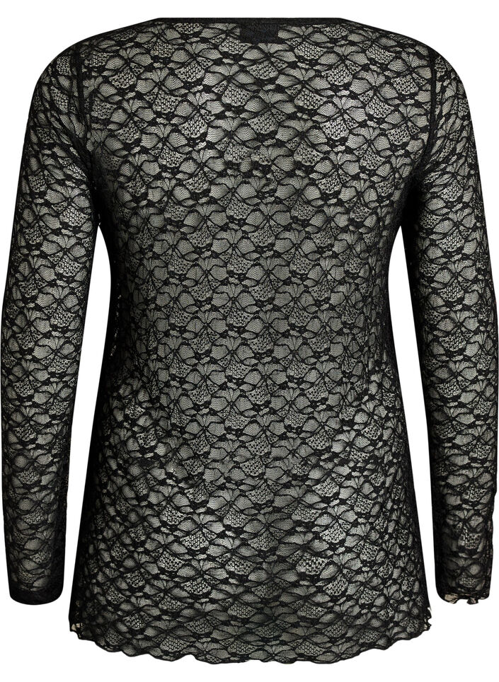 Transparente Bluse aus Spitze mit langen &Auml;rmeln, Schwarz, Packshot image number 1