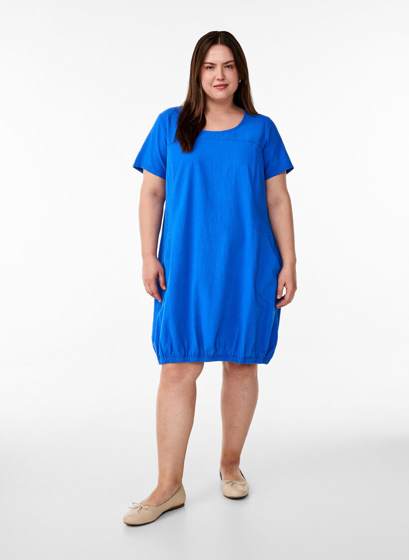Kurzarm Kleid aus Baumwolle, Blau, Model image number 1