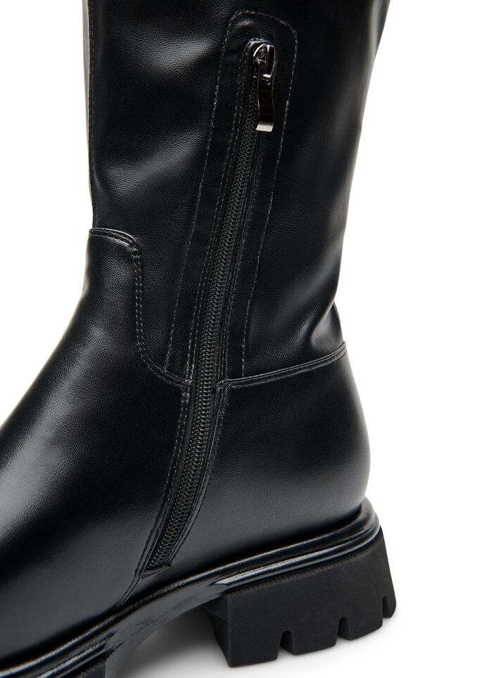 Langschaftstiefel aus Kunstleder mit klobiger Sohle, Schwarz, Packshot image number 3