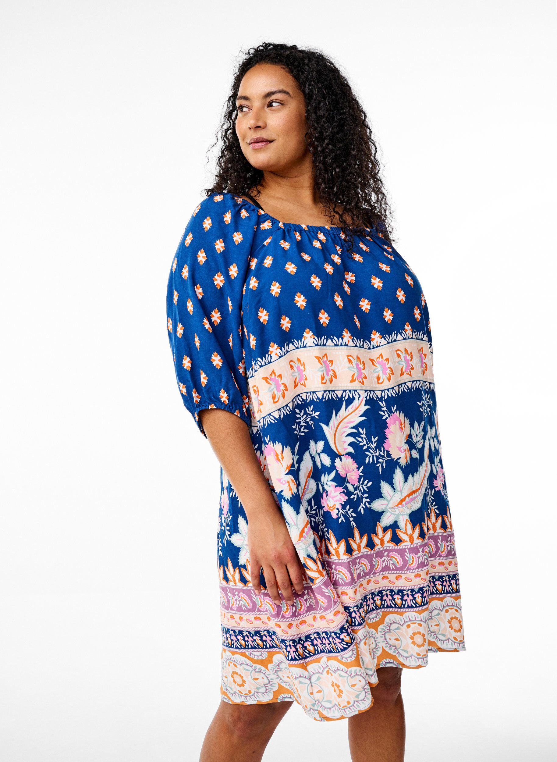 Zizzi Strandkleid aus Viskose mit Print, Blau, Model image number 0