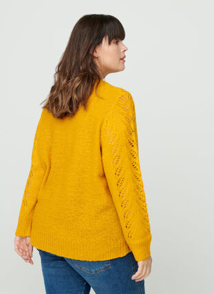 Strickpullover mit femininem Muster, Mineral Yellow, Model image number 1