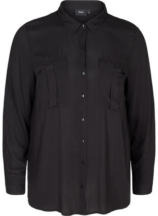 Bluse aus Viskose mit Brusttaschen, Black, Packshot image number 0