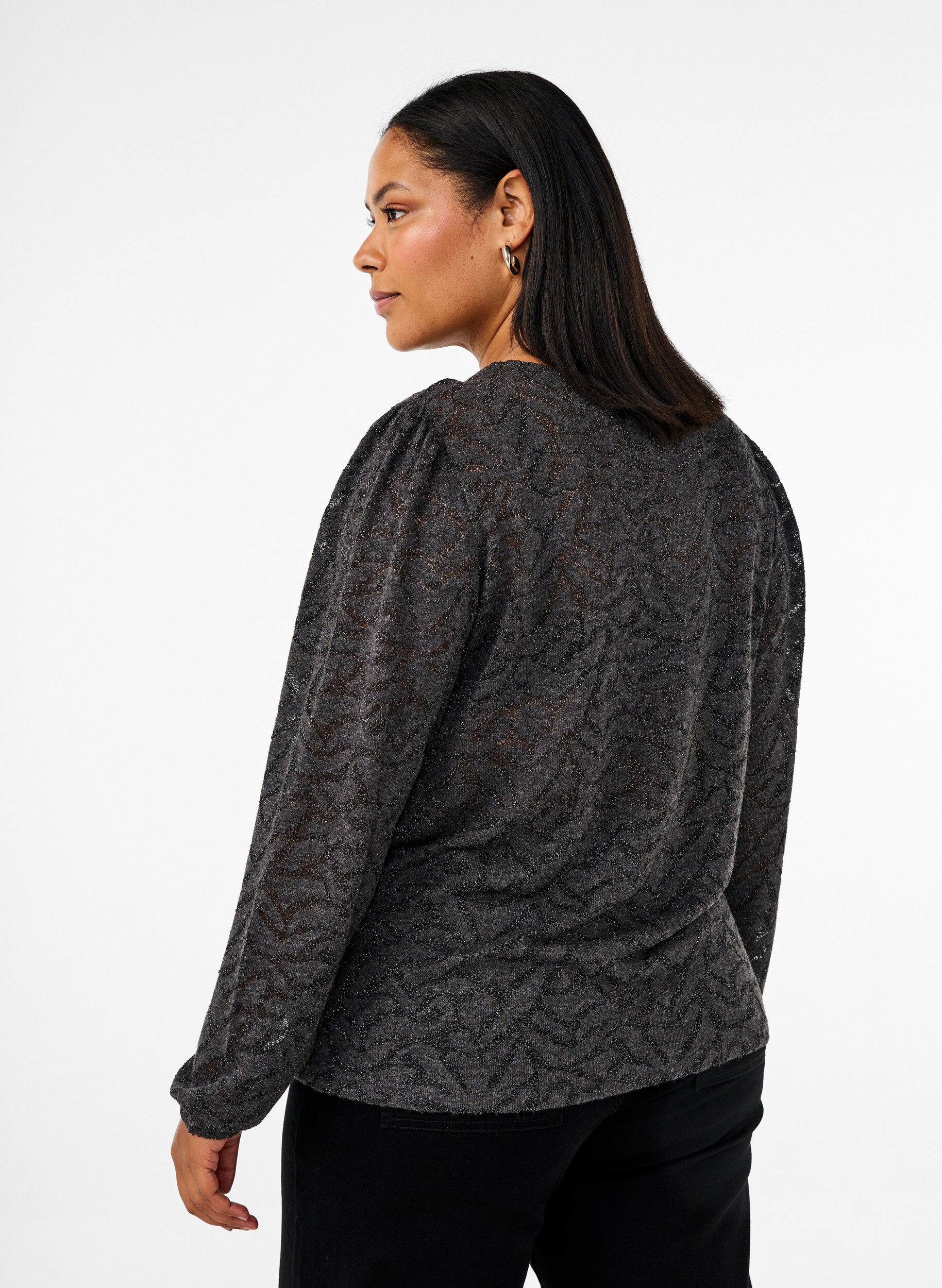 Zizzi Lang&auml;rmlige Bluse mit Glitzer und Muster, Grau, Model image number 2
