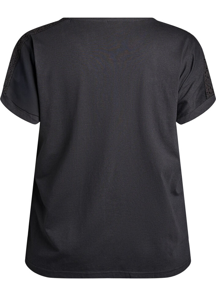 T-Shirt aus Baumwolle mit H&auml;keldetail, Schwarz, Packshot image number 1