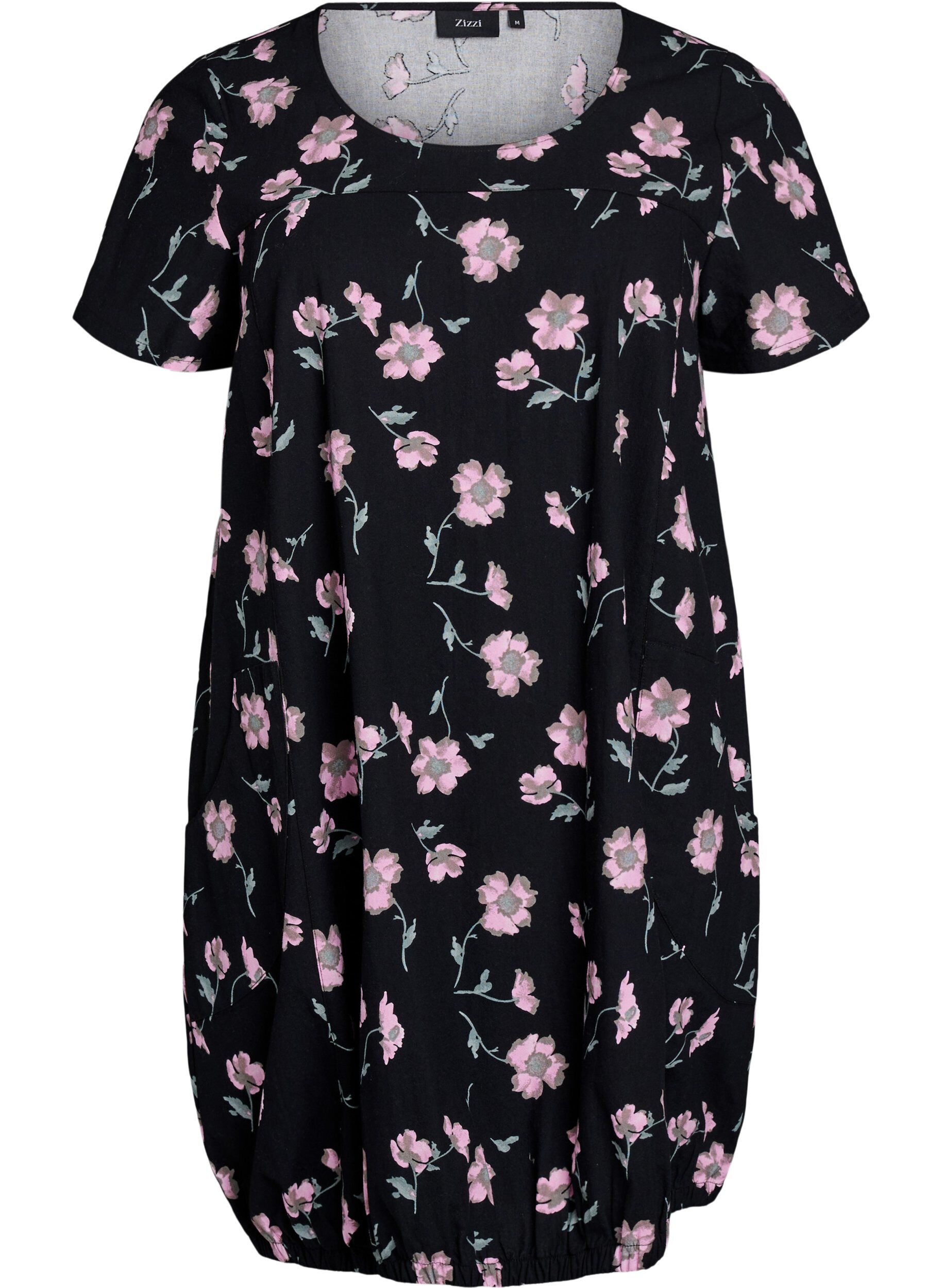 ZizziKurz&auml;rmliges Baumwollkleid mit Aufdruck, Schwarz, Packshot image number 0