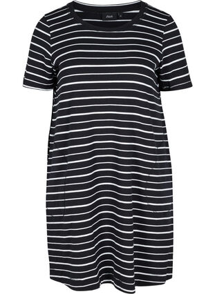 Kurzarm Kleid aus Baumwolle mit Taschen, Black w. stripe, Packshot image number 0