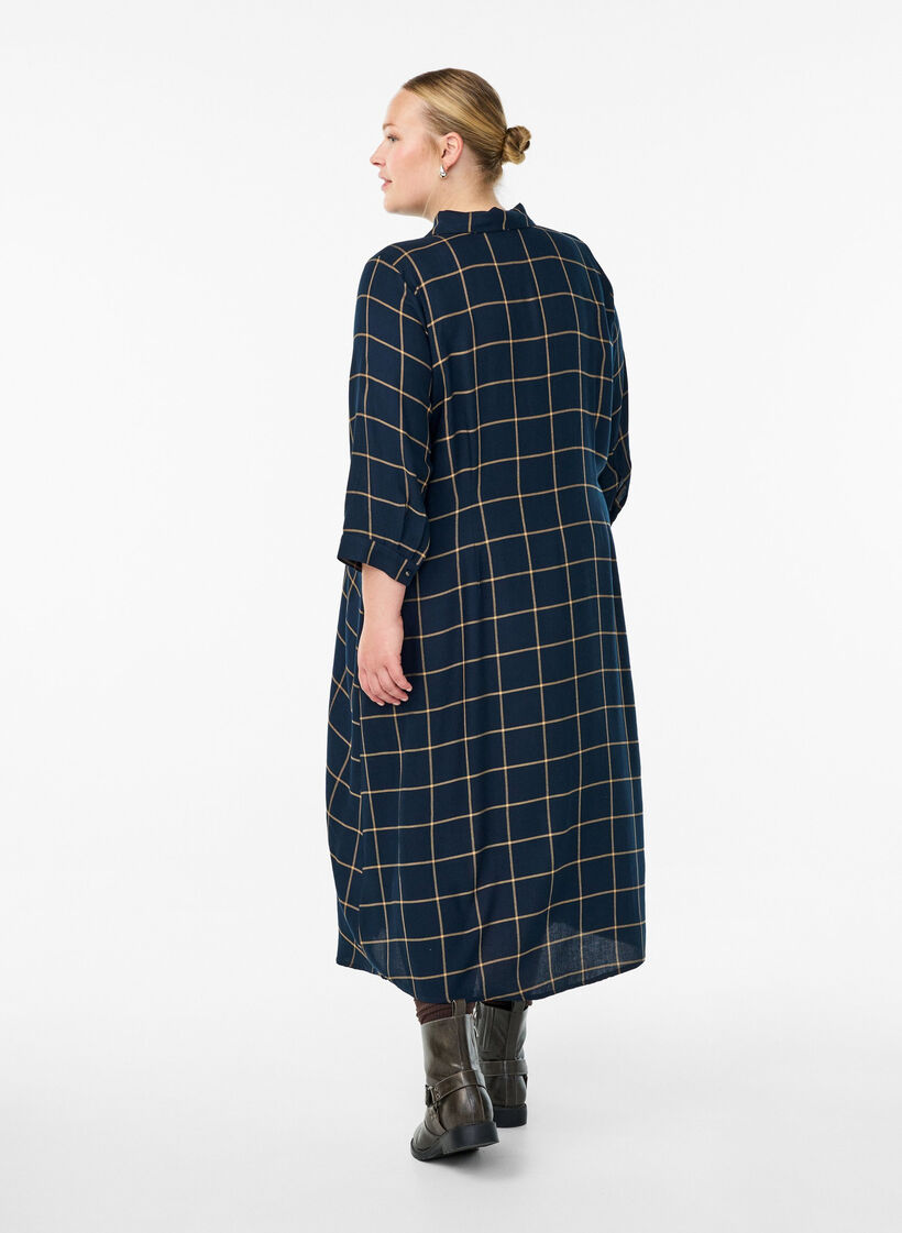 Langes Karo-Hemdblusenkleid, Blau, Model image number 1