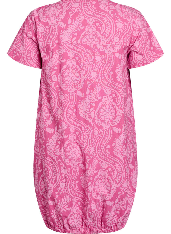 Kurz&auml;rmliges Baumwollkleid mit Aufdruck, Pink, Packshot image number 1