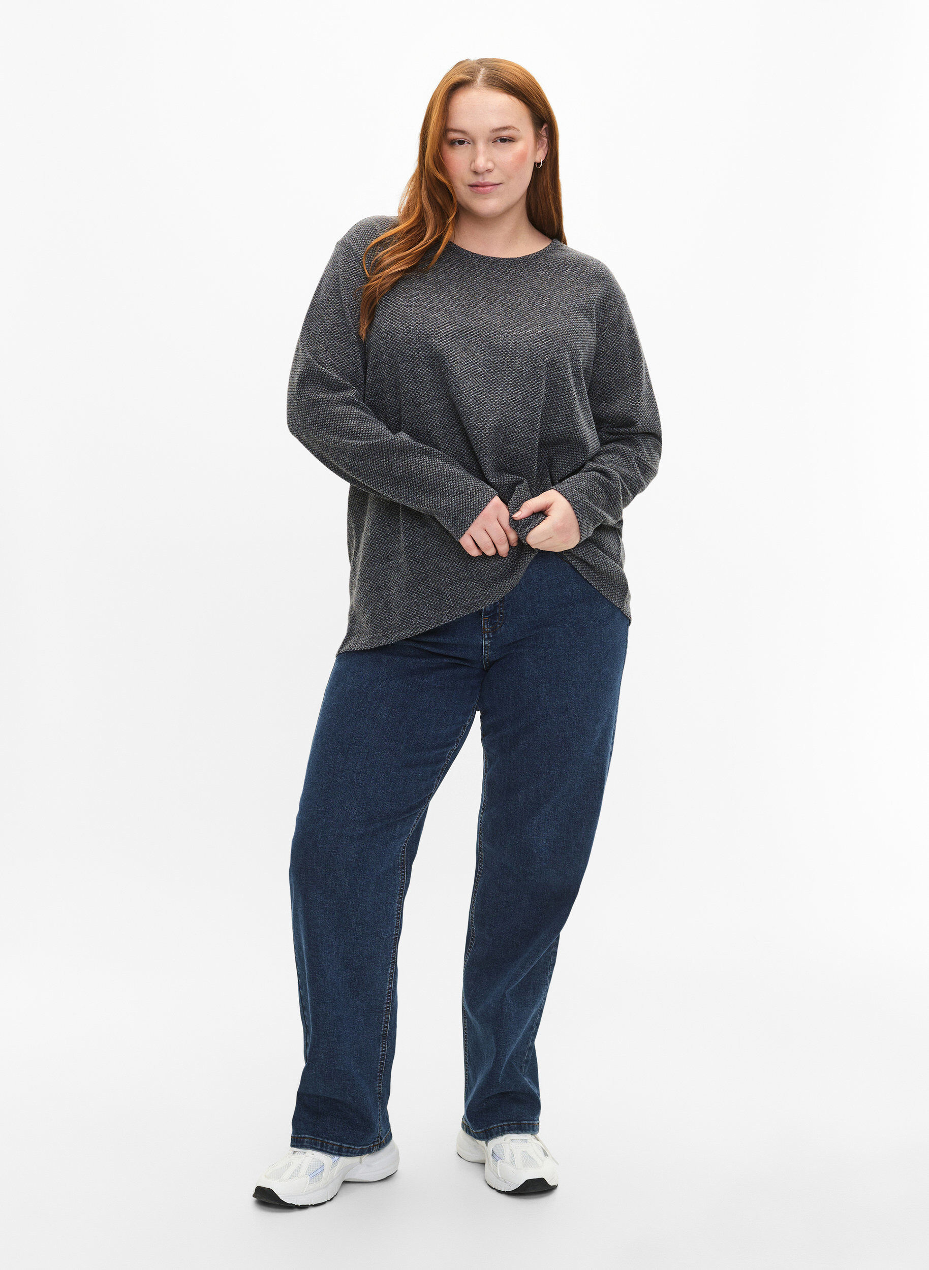 Zizzi Melange Bluse mit rund um den Neck und langen &Auml;rmel, Dark Grey, Model image number 2