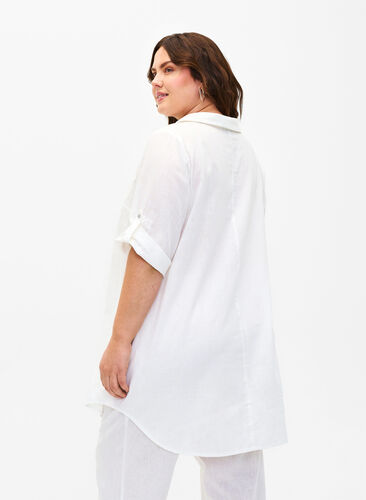 Tunika mit kurzen Ärmeln aus Baumwollgemisch mit Leinen, Bright White, Model image number 1