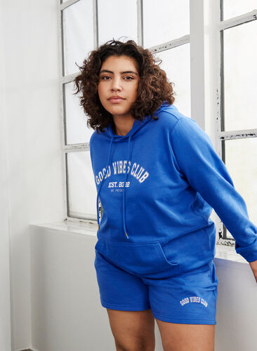 Sweatshirt mit Kapuze und Textprint, Dazzling Blue, Image image number 0
