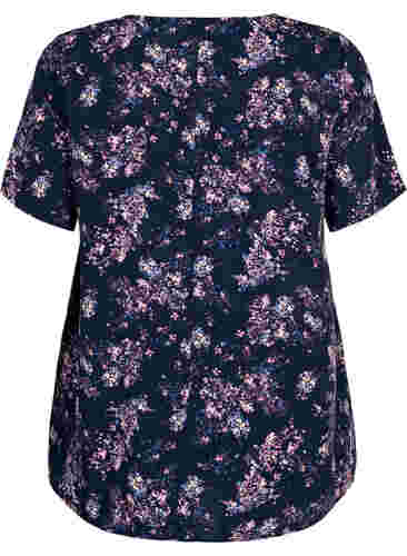 FLASH - Bluse mit kurzen Ärmeln und Print, Navy Rose Flower, Packshot image number 1