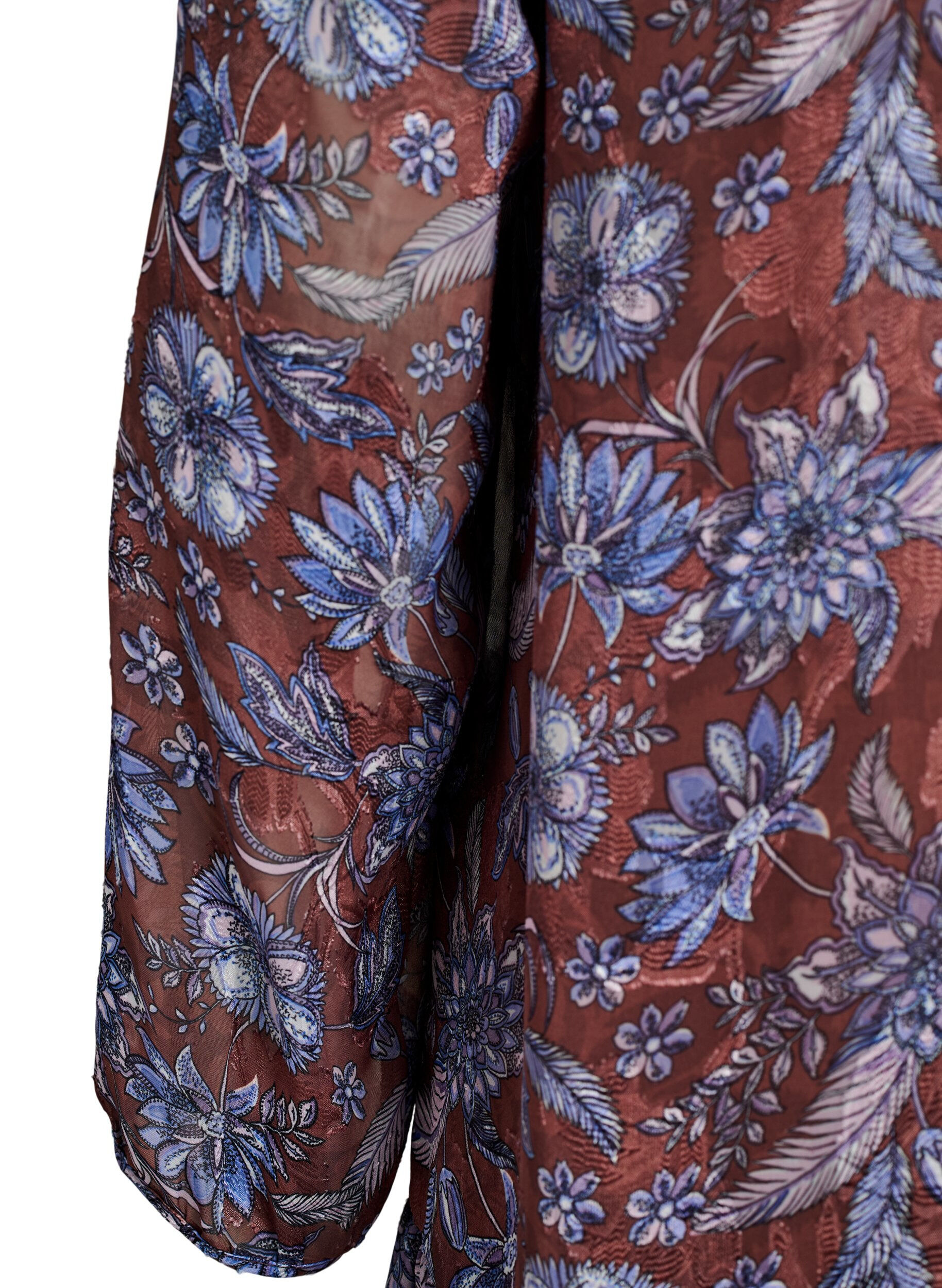 ZizziGebl&uuml;mtes Midikleid mit R&uuml;schensaum, Braun, Packshot image number 3