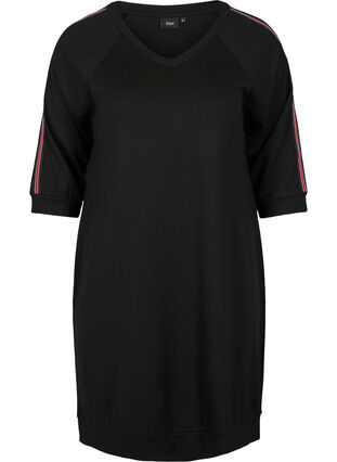 Kleid mit 3/4-Ärmeln und Trackband, Black, Packshot image number 0