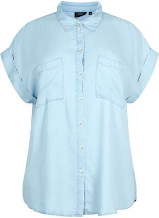 Kurzärmeliges Hemd aus Lyocell (TENCEL™), Light blue denim, Packshot image number 0
