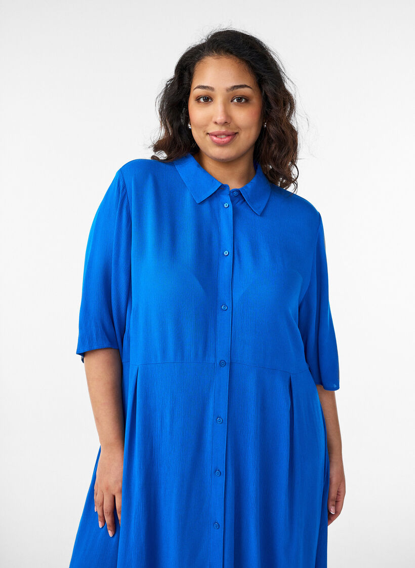 Midikleid mit kurzen &Auml;rmeln, Blau, Model image number 2