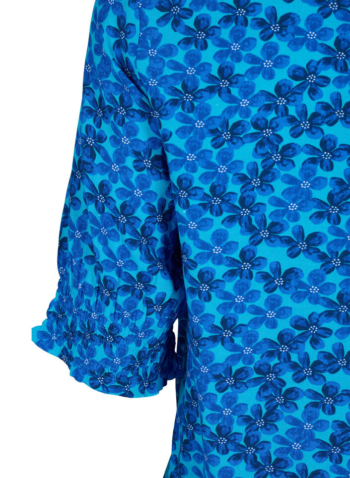  Viskosebluse mit Knöpfen, Blue Small Flower, Packshot image number 3