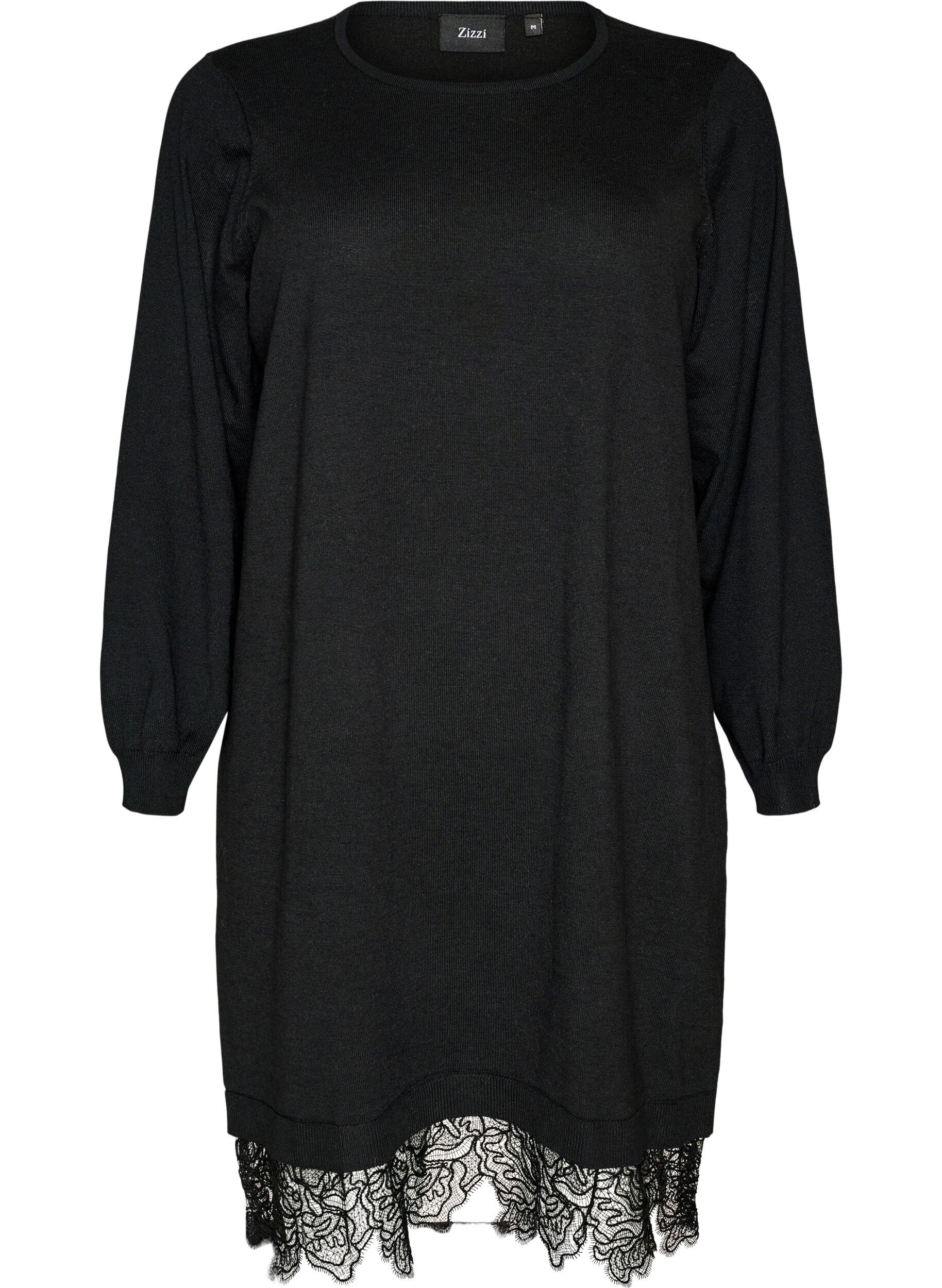Kurzes Kleid aus Strick mit Spitzensaum