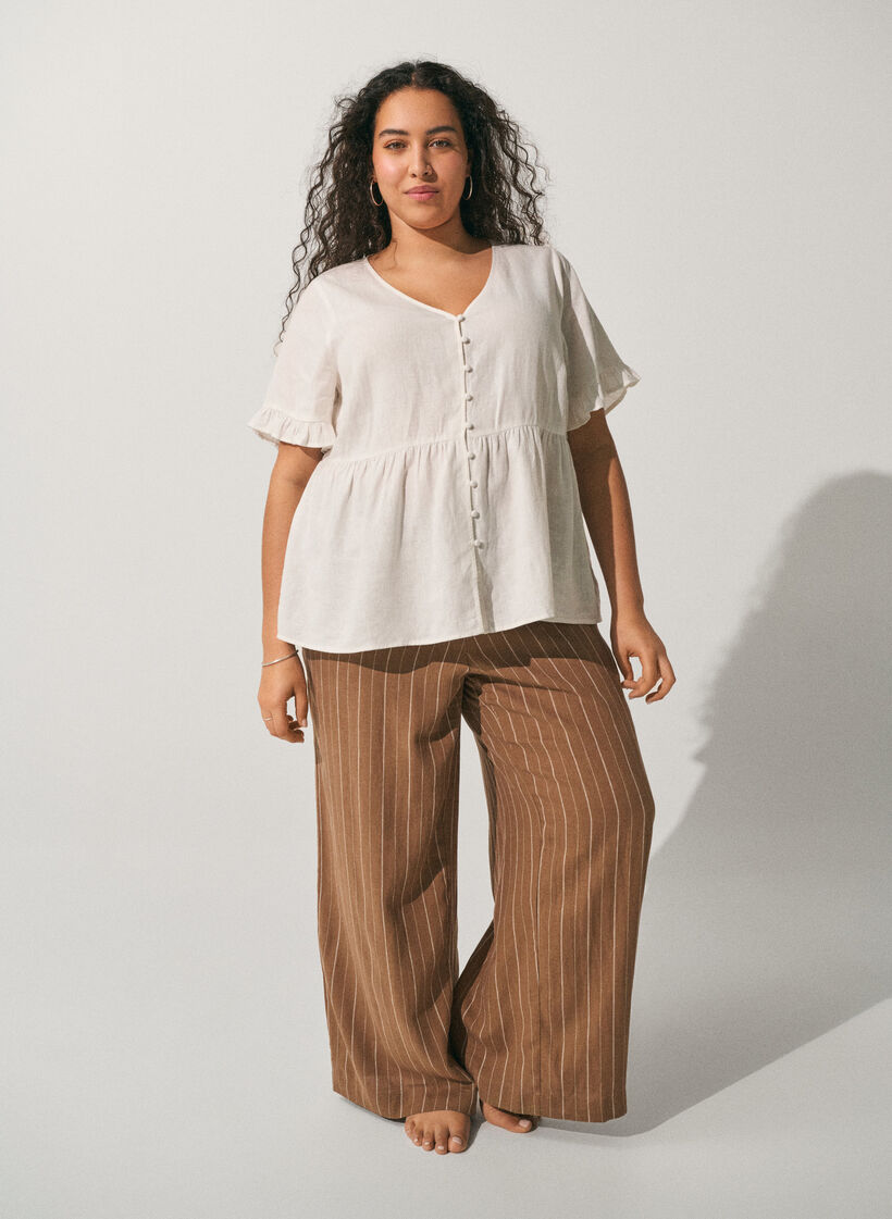 Bluse aus Leinen und Viskose mit V-Ausschnitt und Knopfverschluss, Wei&szlig;, Image image number 0