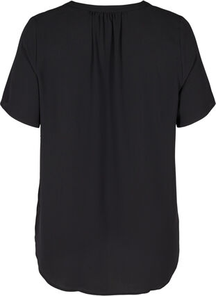 Bluse mit kurzen Ärmeln und V-Ausschnitt, Black, Packshot image number 1