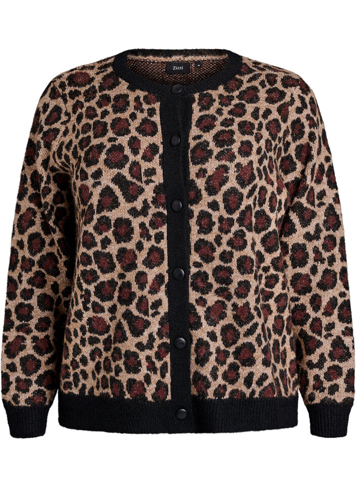 Cardigan mit Leopardenmuster und Kontrastbesatz, Schwarz, Packshot image number 0