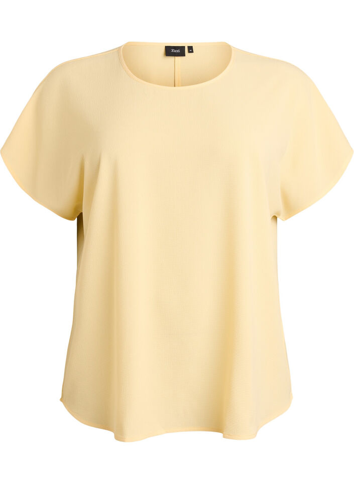 Bluse mit kurzen &Auml;rmeln und Rundhalsausschnitt, Gelb, Packshot image number 0
