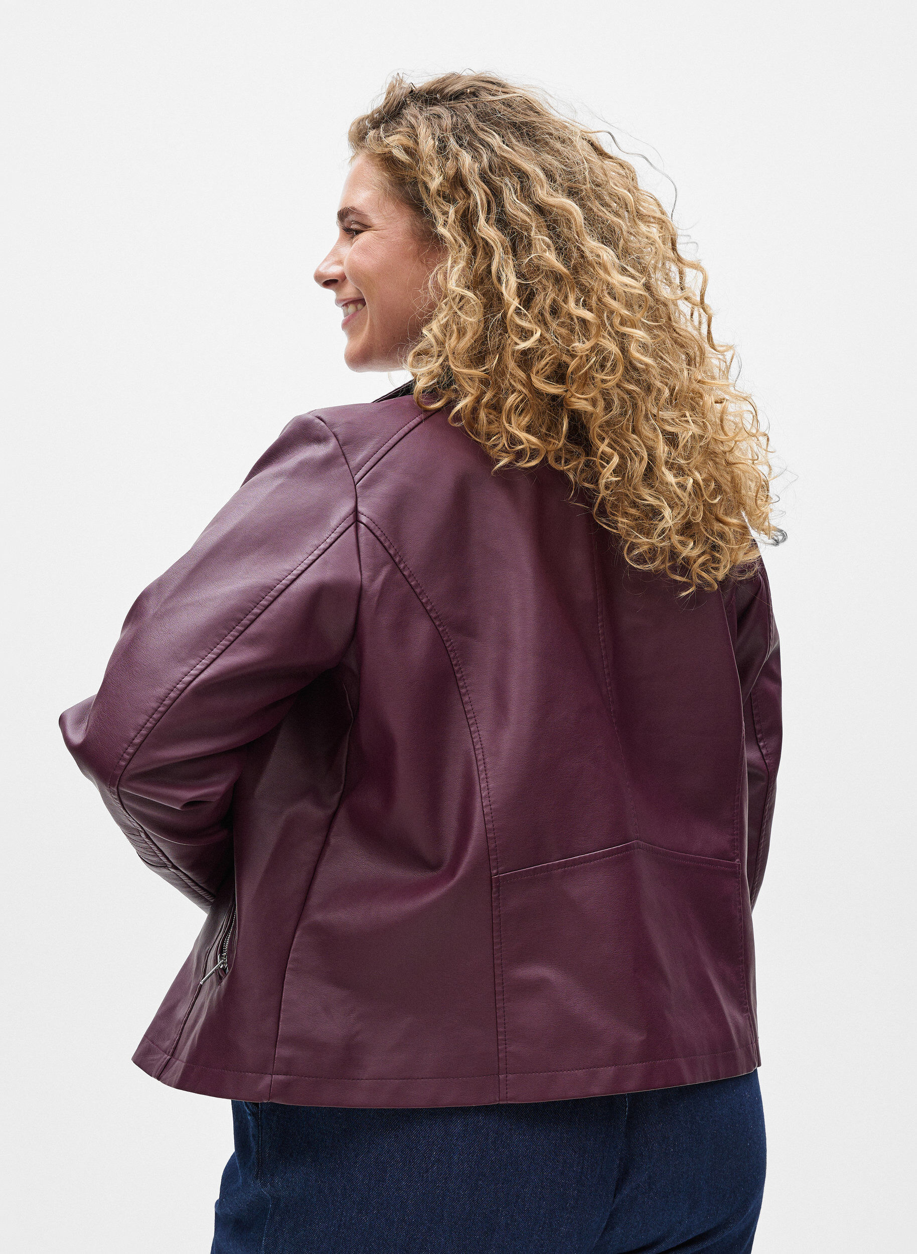 Zizzi Bikerjacke aus Kunstleder, Dunkles Bordeaux, Model image number 2